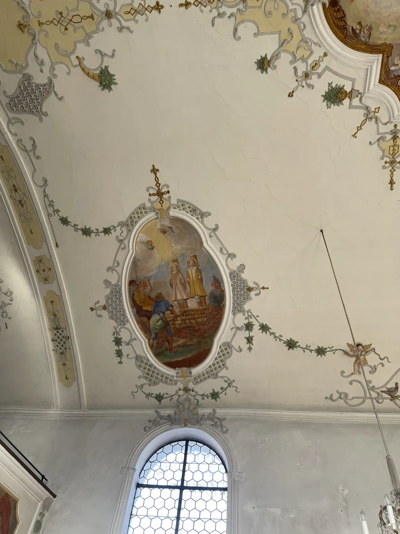 Rokkoko fresco showing the two saints being burnt on the stake, their eyes towards heaven